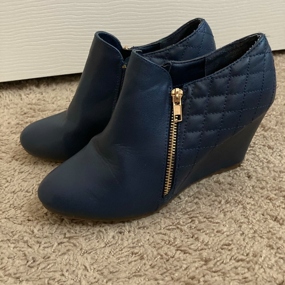 Bella Marie Navy Wedge Bootie Heels